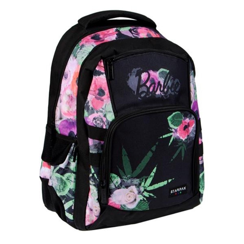 Ghiozdan Barbie, negru si imprimeu floral colorat, 46,5x33,5x25 cm - imagine 3